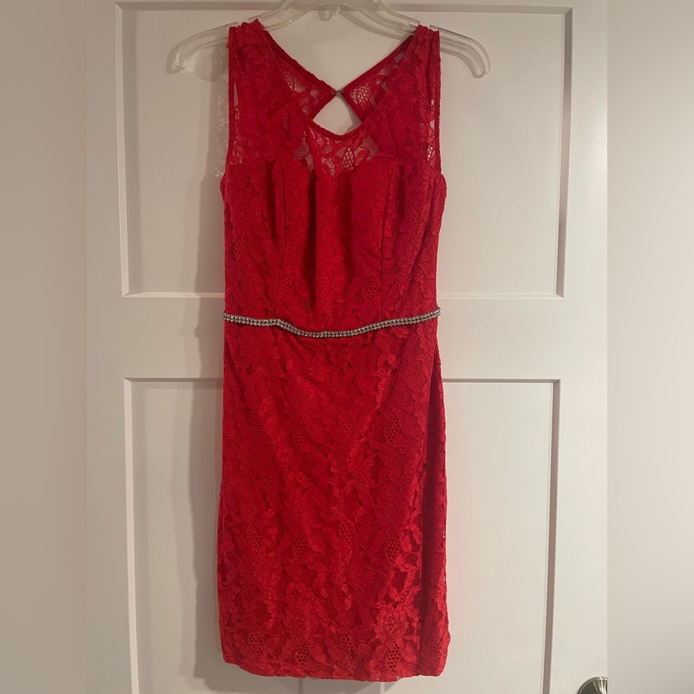 Red Lace Open Back Dress Juniors